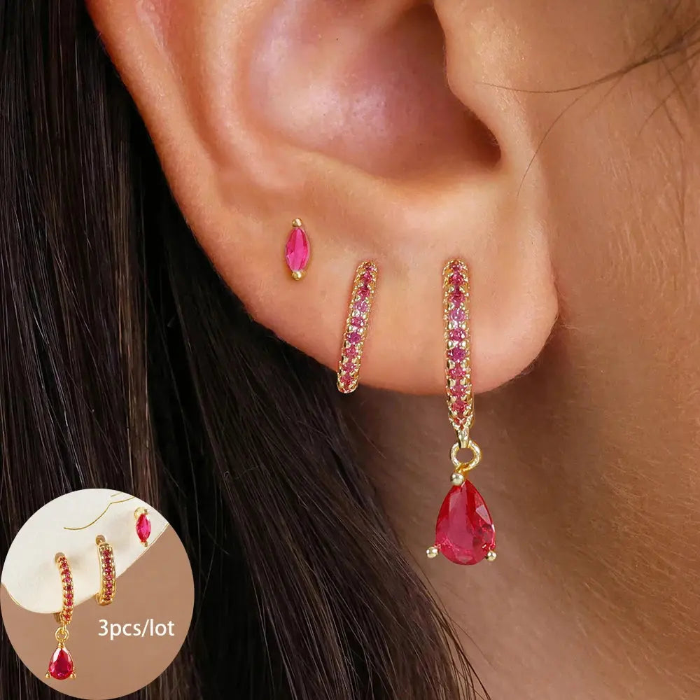 Star Drop Earrings Set - Black & Elva
