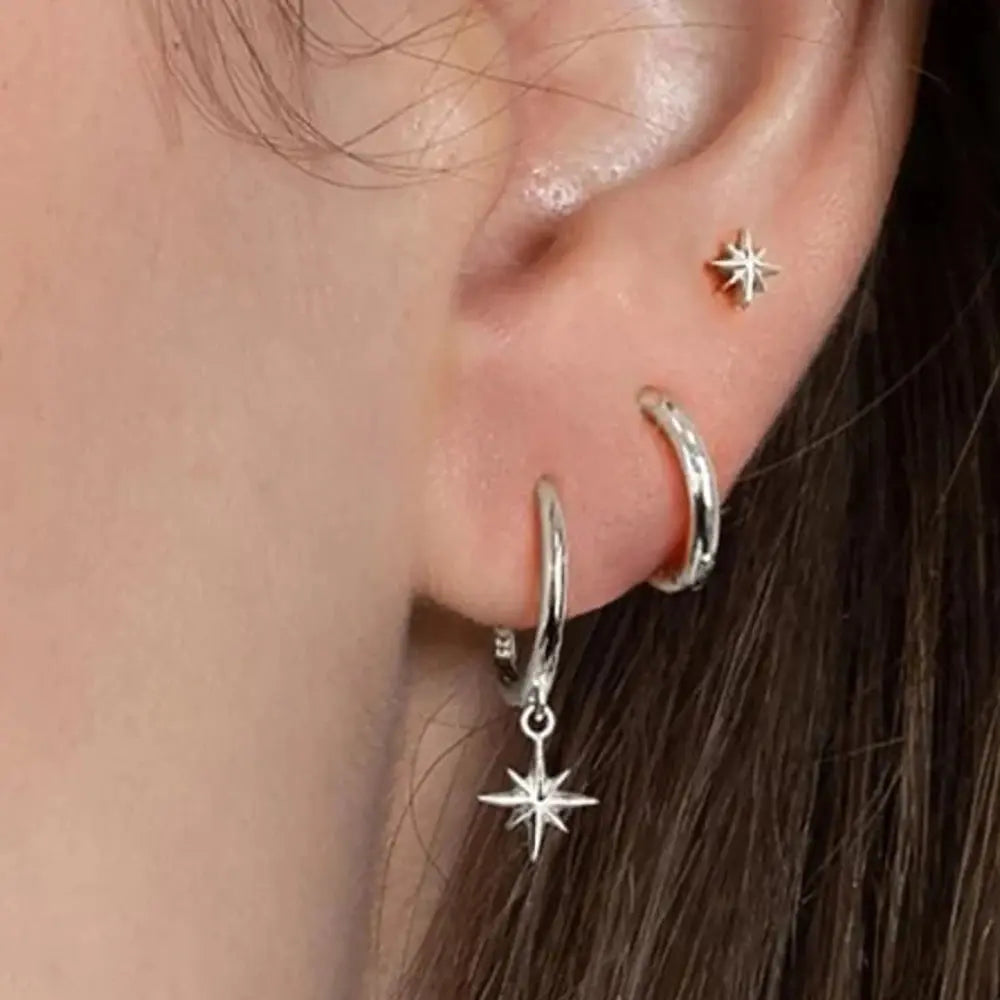 Star Drop Earrings Set - Black & Elva