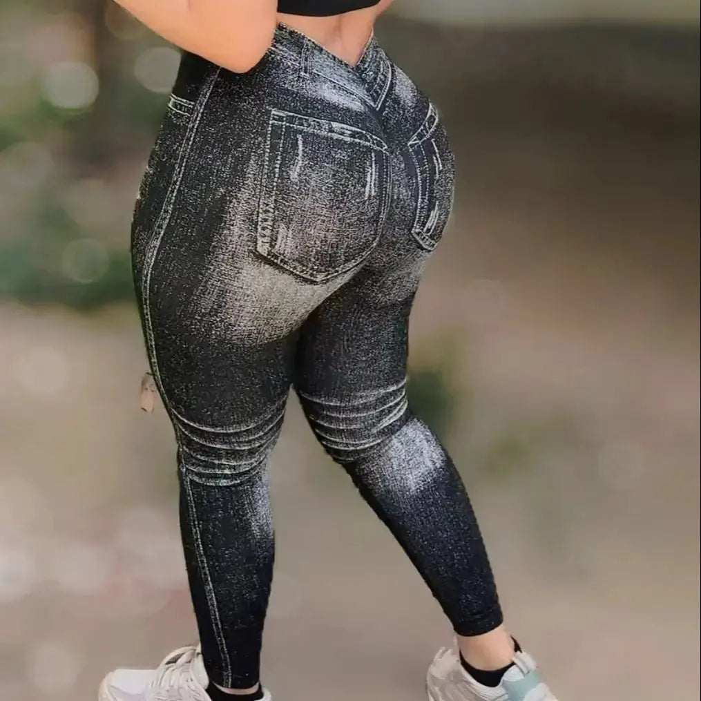 Women Elastic Gym Leggings - Black & Elva