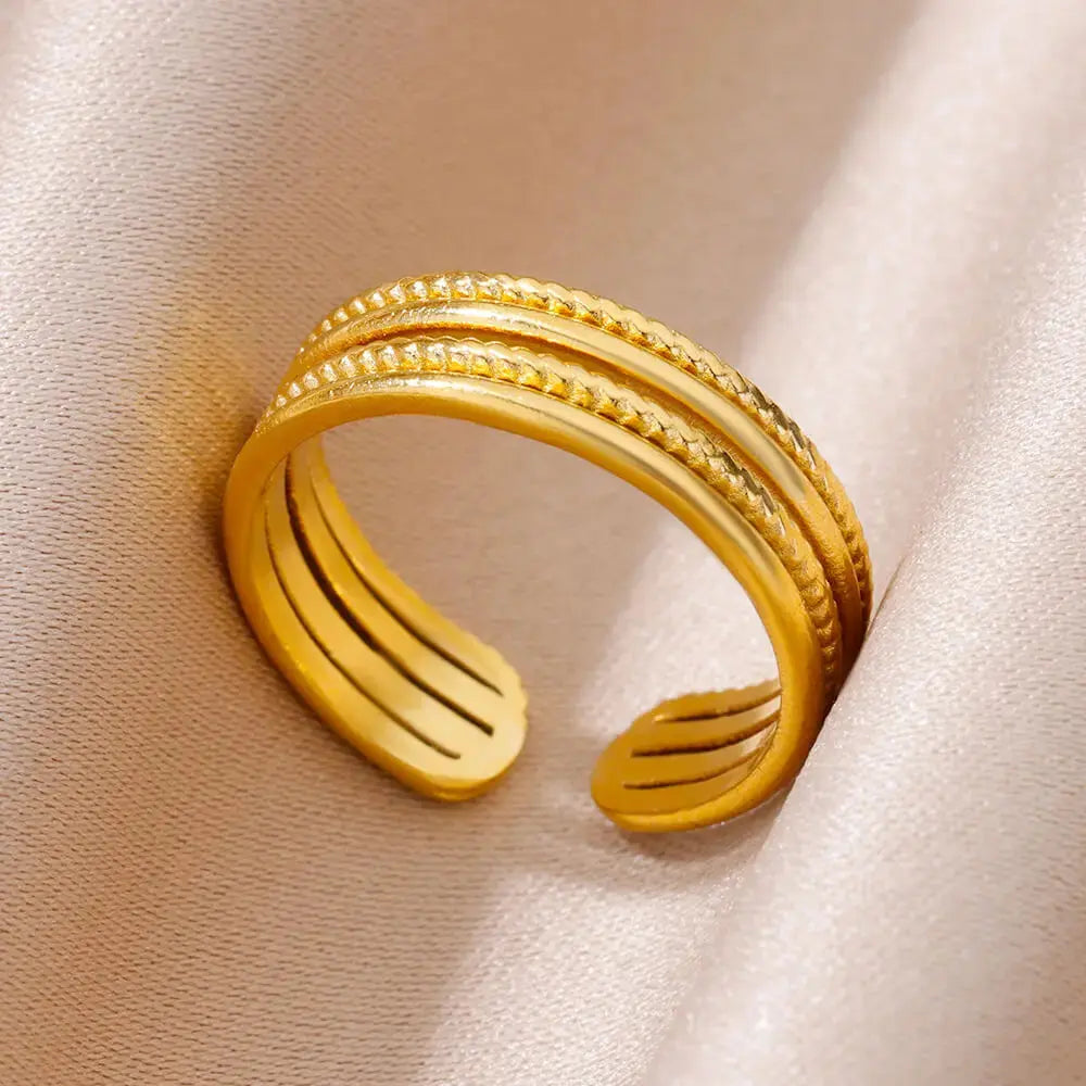 Gold Stainless Steel Rings - Black & Elva