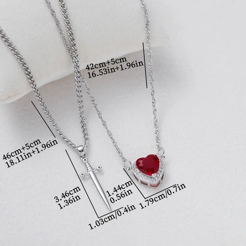 Gothic Heart Sword Necklace - Black & Elva
