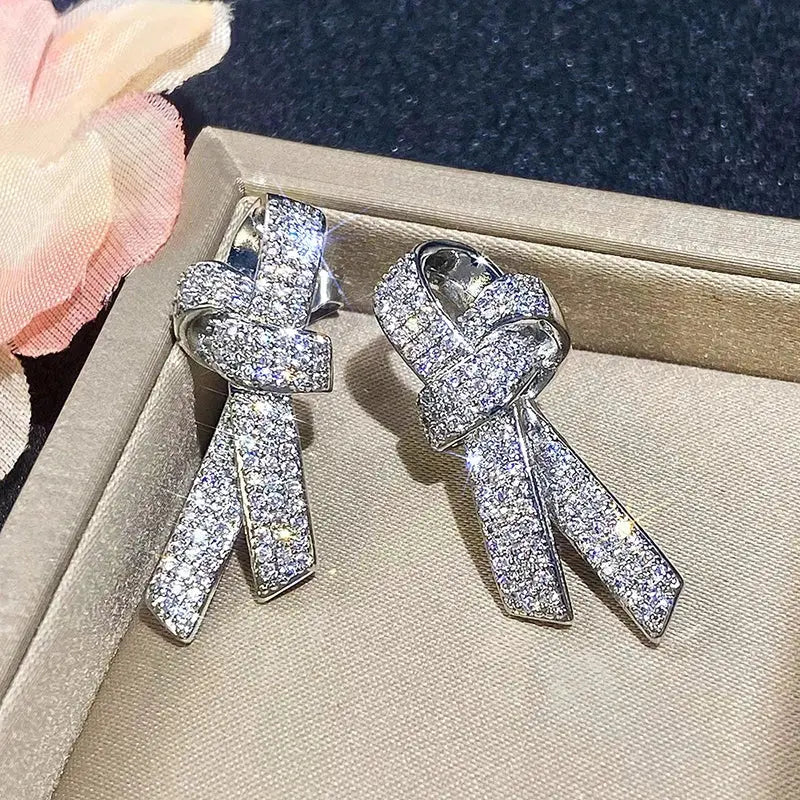 Bow Crystal Stud Earrings - Black & Elva
