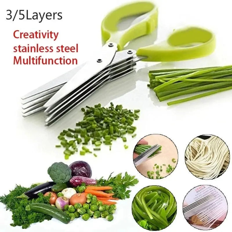 Multi-Layer Kitchen Herb Scissors - Black & Elva