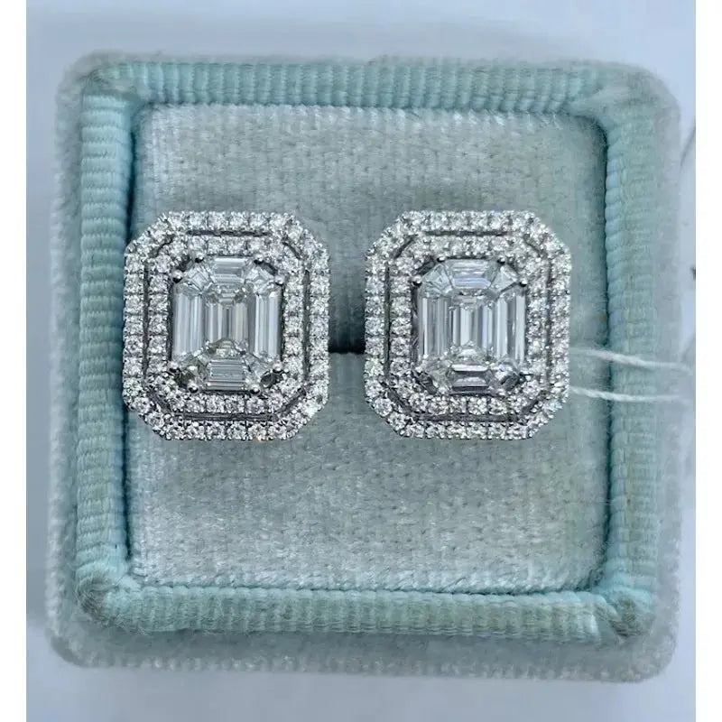 Square White Stone Earrings - Black & Elva