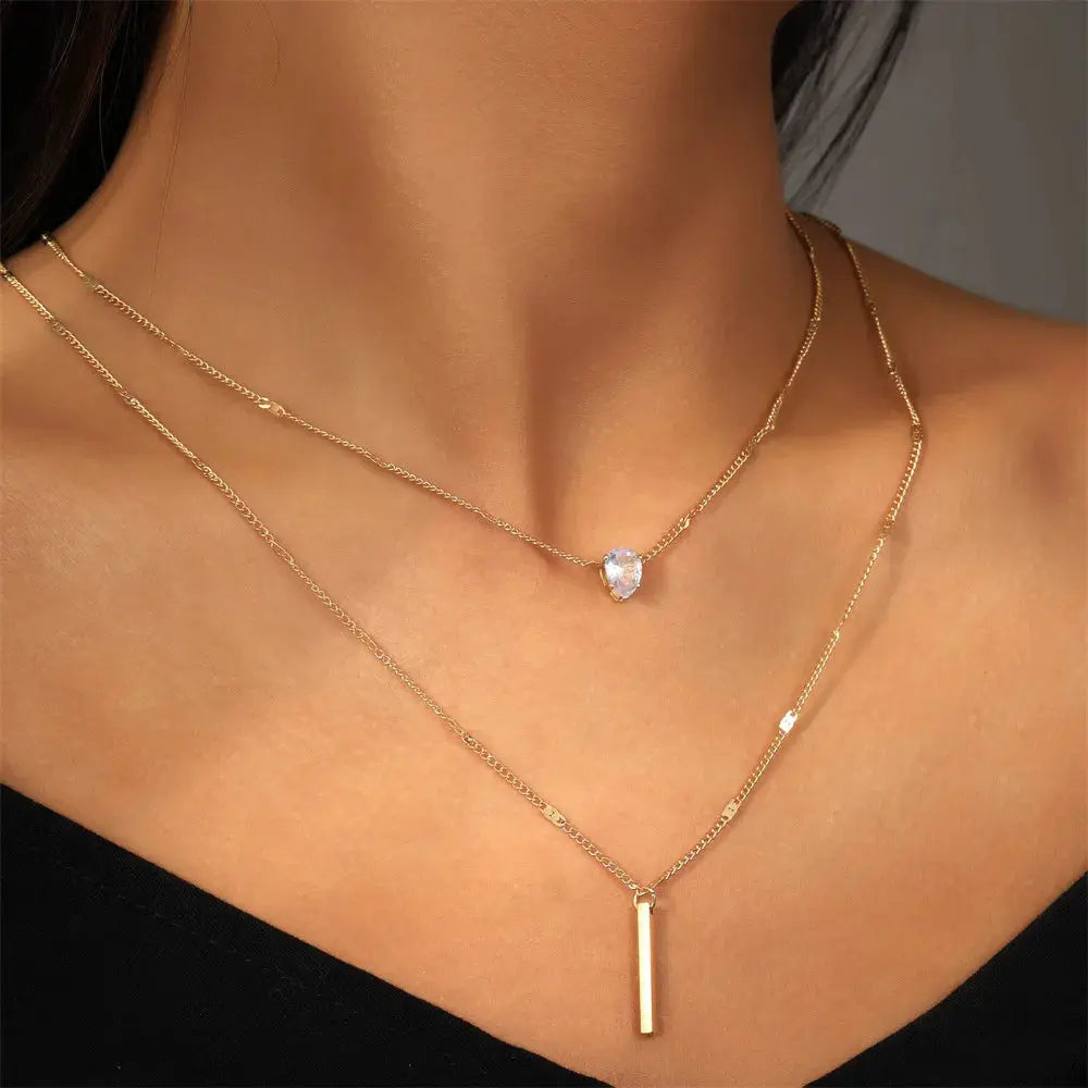 Gold Bar Pendant Necklace for Women - Black & Elva
