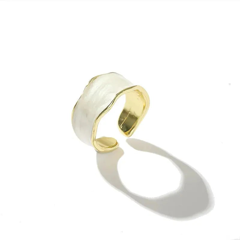 Gold Adjustable Enamel Ring - Black & Elva