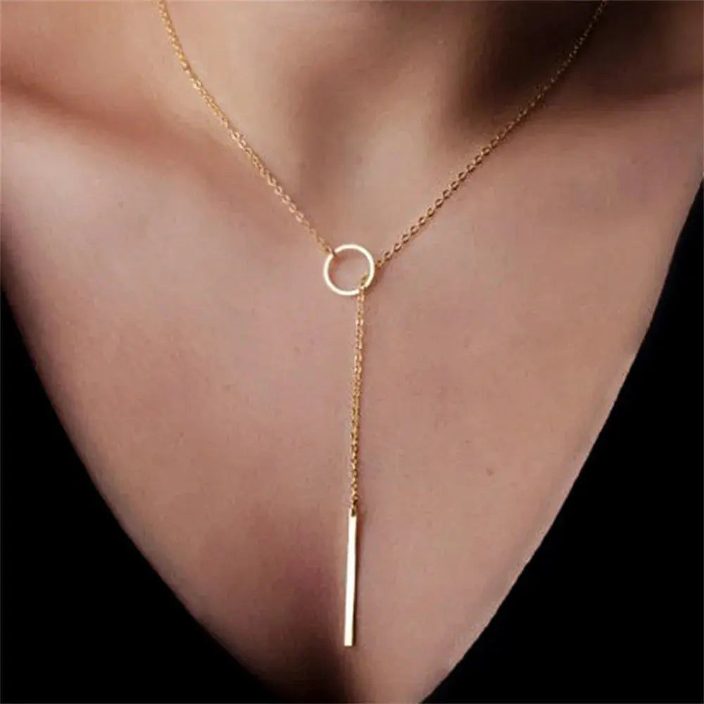 Gold Bar Pendant Necklace for Women - Black & Elva