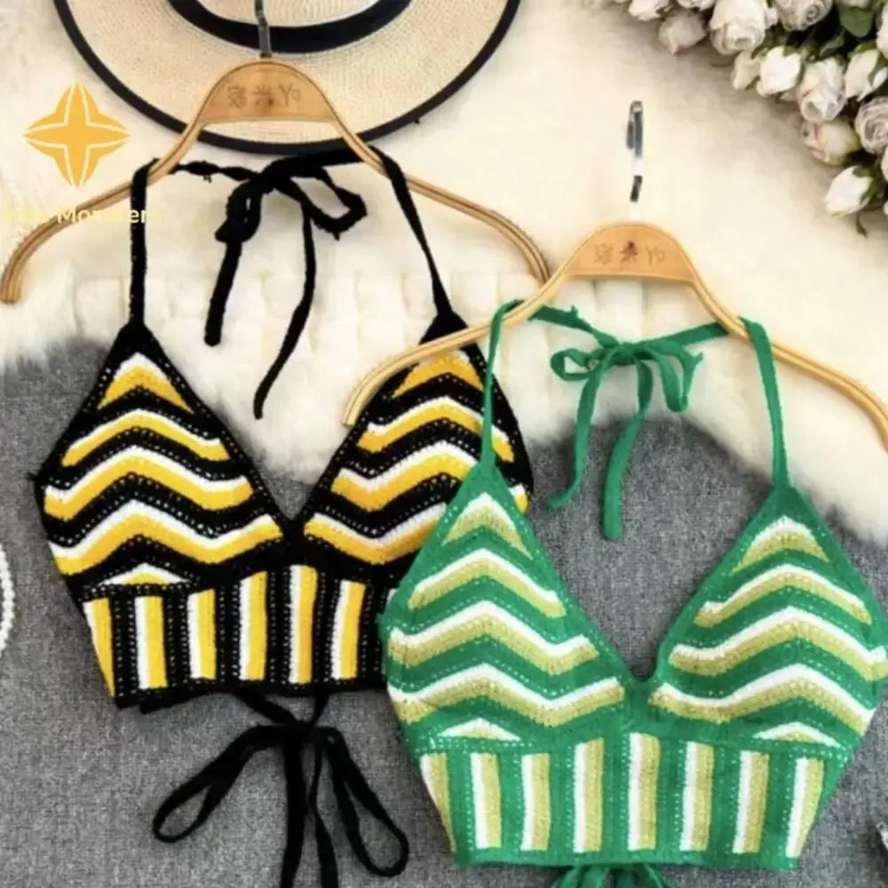Boho Crochet Halter Top - Black & Elva