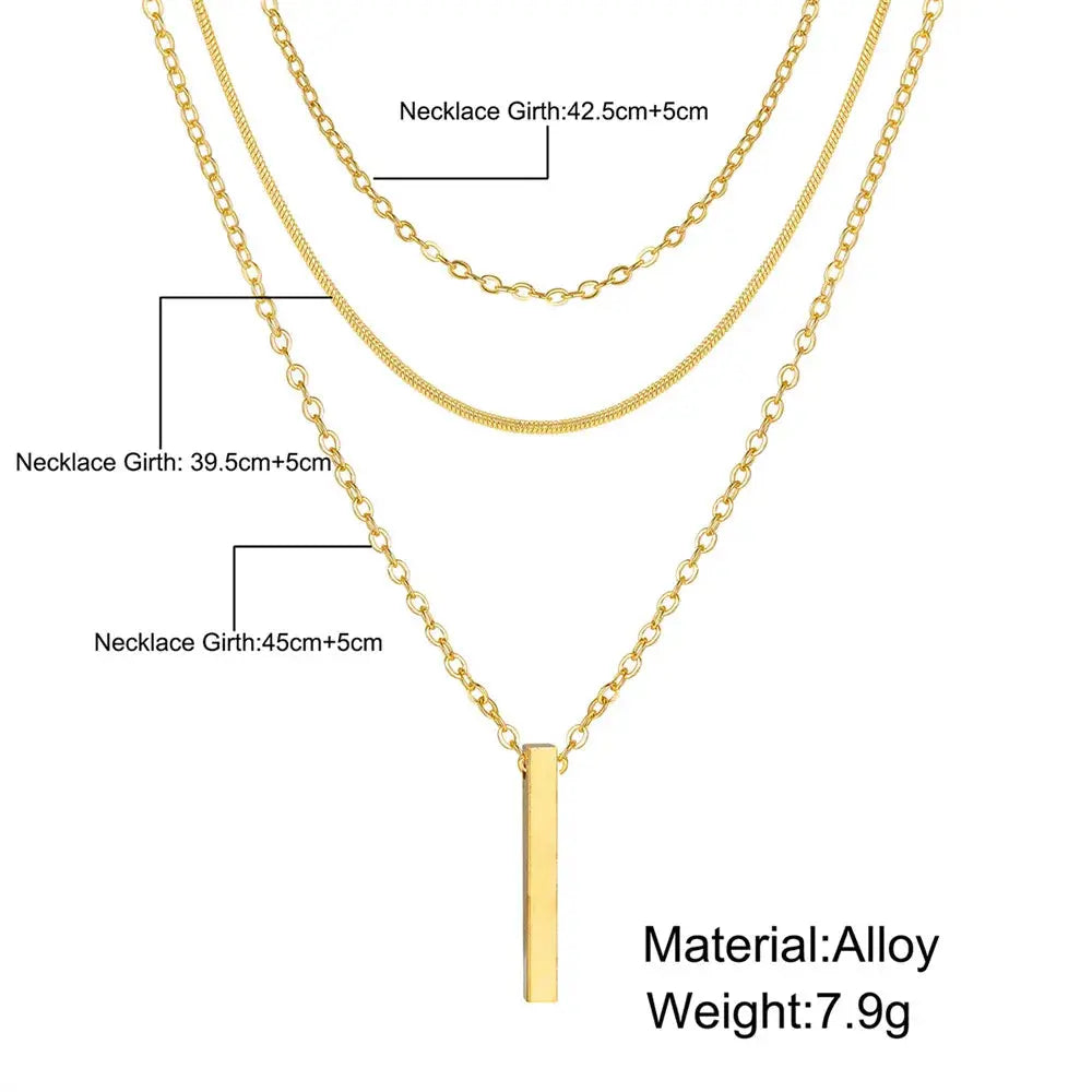 Gold Bar Pendant Necklace for Women - Black & Elva