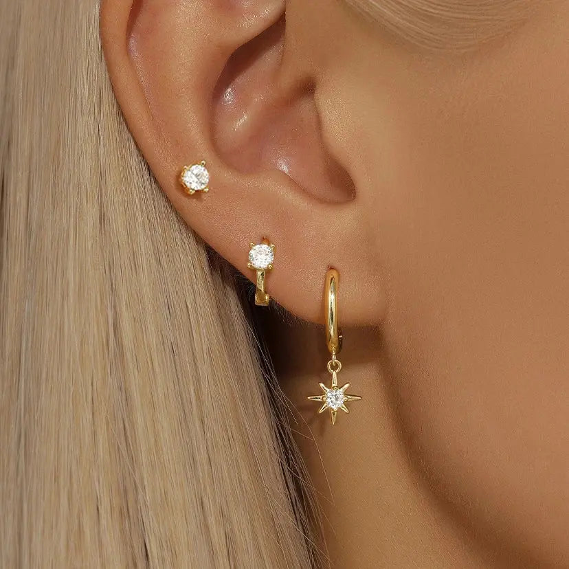 Star Drop Earrings Set - Black & Elva