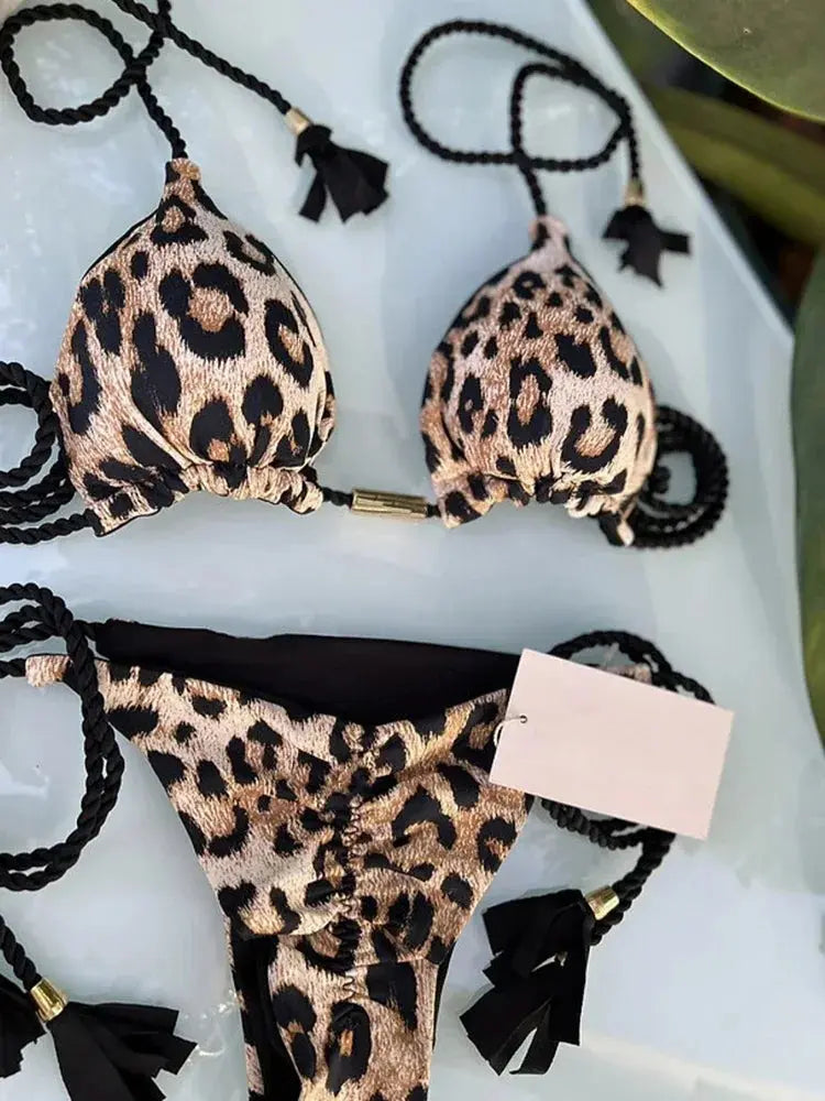 Triangle Thong Bikini Set - Black & Elva