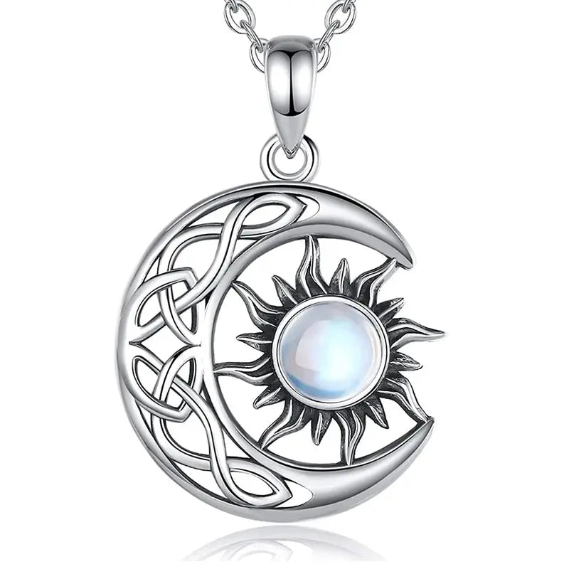 Sun Moon Pendant – Boho Opal Necklace - Black & Elva