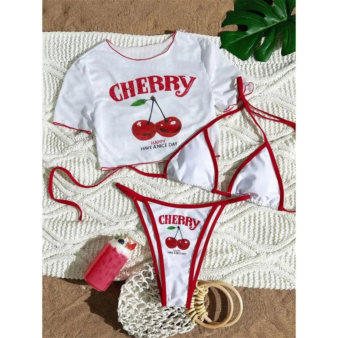 Cherry Print Bikini Set - Black & Elva
