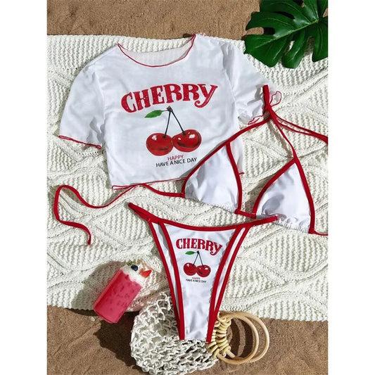 Cherry Print Bikini Set - Black & Elva