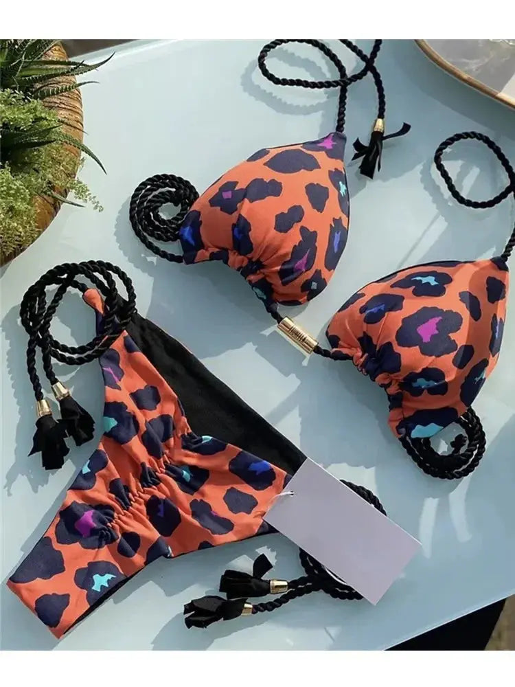 Triangle Thong Bikini Set - Black & Elva
