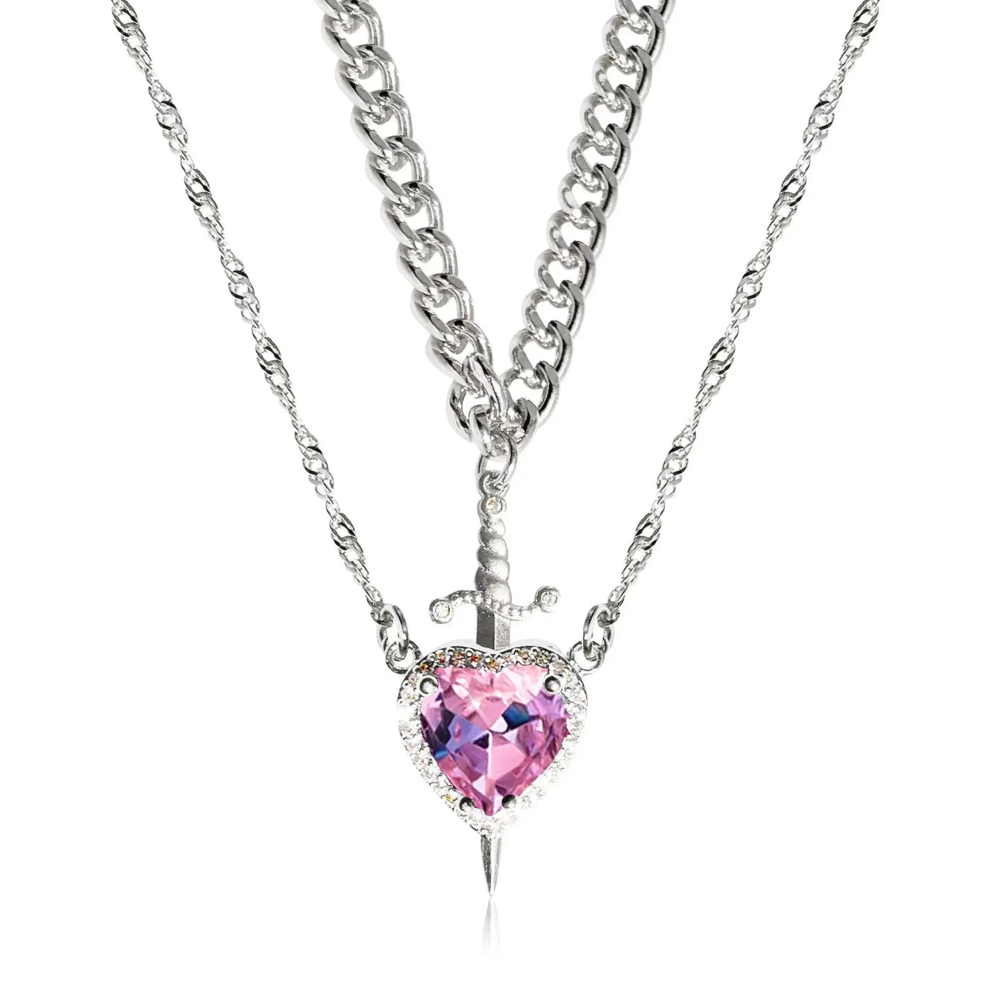 Gothic Heart Sword Necklace - Black & Elva
