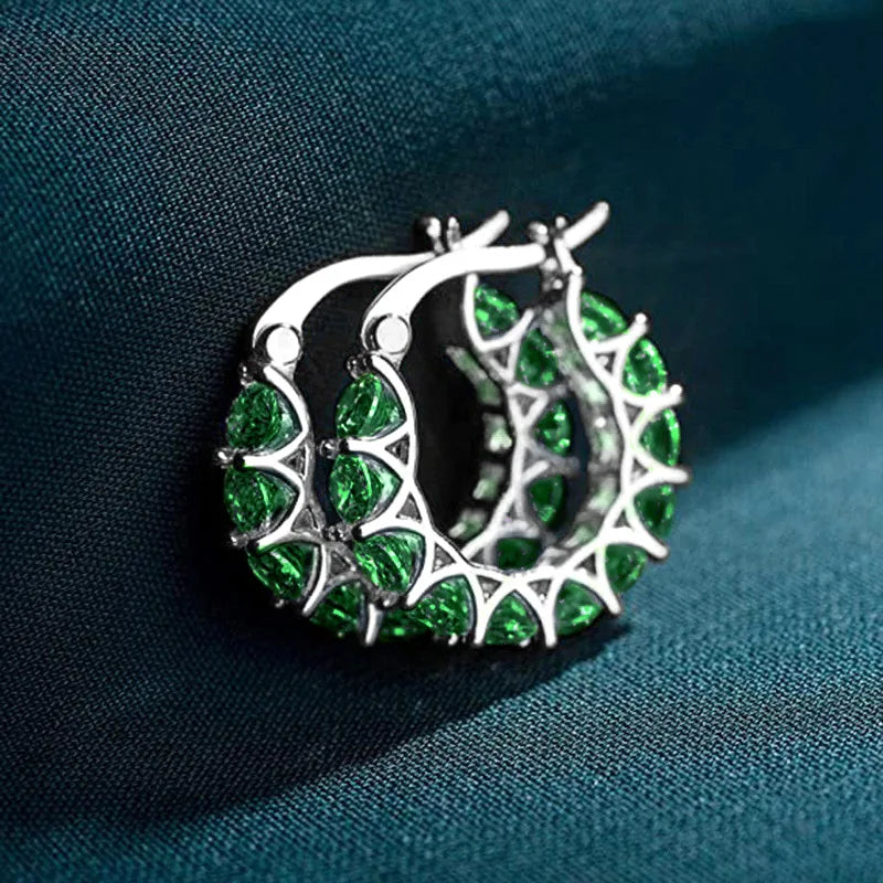 Blue Cubic Zirconia Hoop Earrings | Huitan Luxury Jewelry
