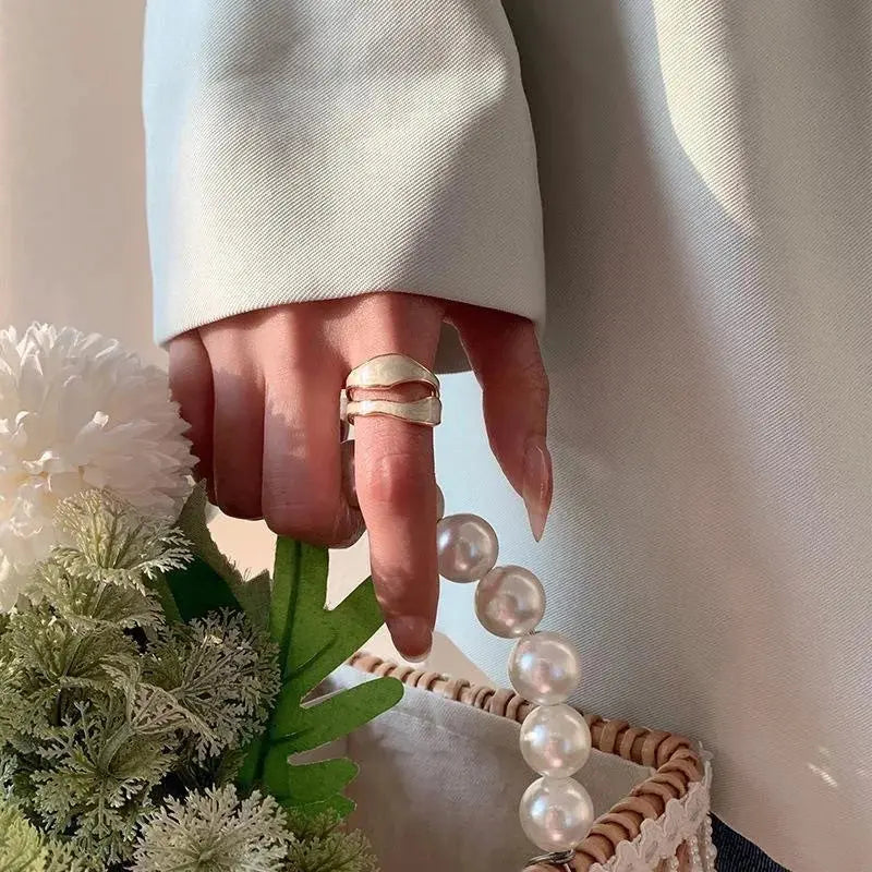 Gold Adjustable Enamel Ring - Black & Elva