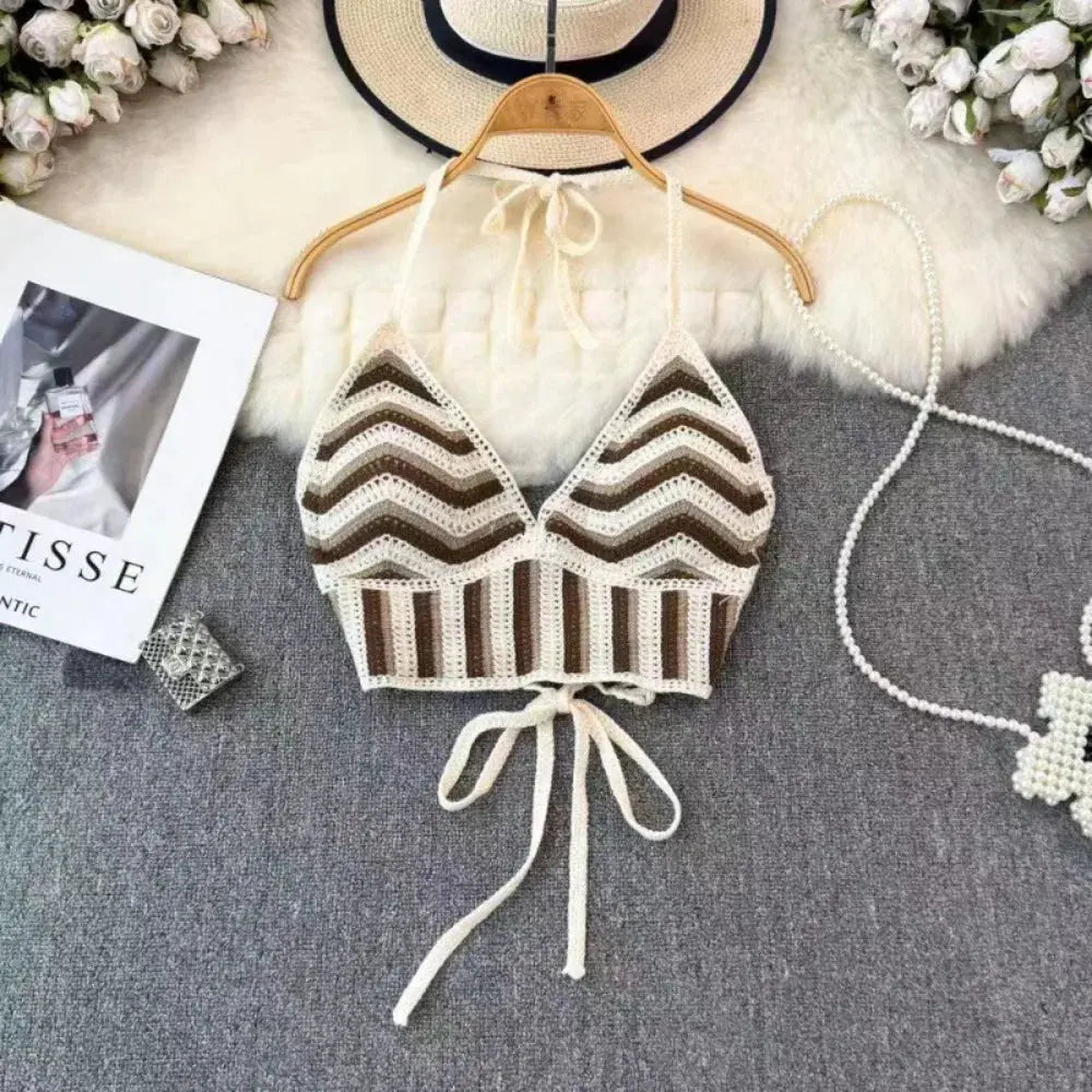 Boho Crochet Halter Top - Black & Elva