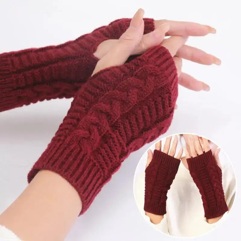 Knitted Fingerless Winter Gloves - Black & Elva