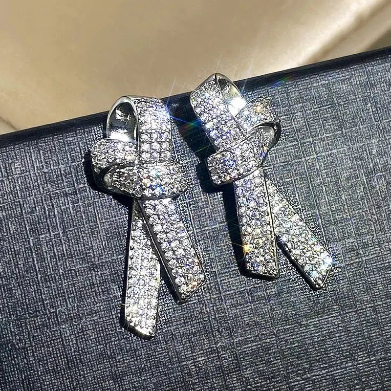 Bow Crystal Stud Earrings - Black & Elva