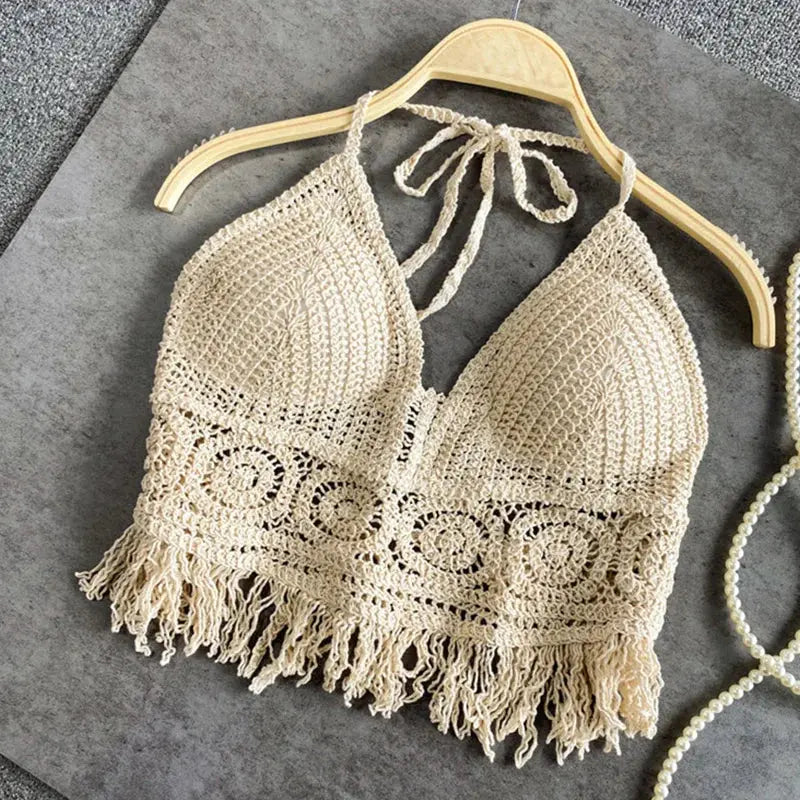 Boho Tassel Crochet Top - Black & Elva