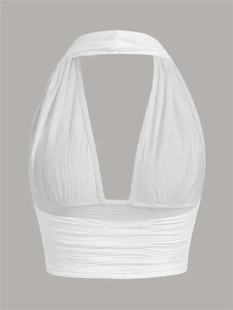 White Backless Halter Top - Black & Elva
