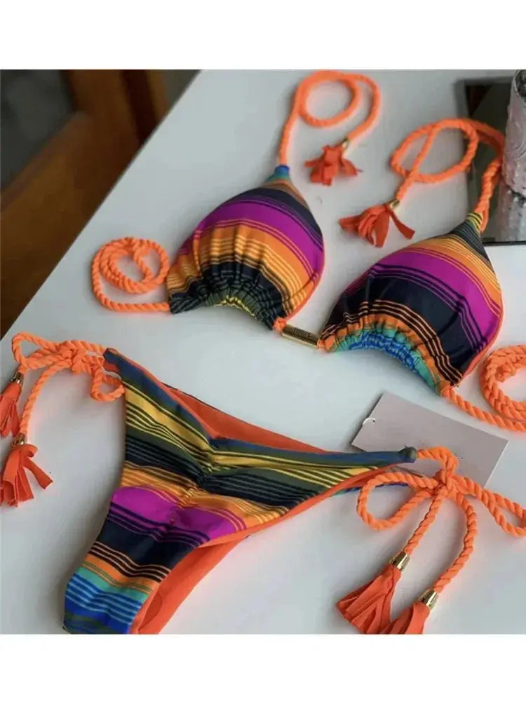 Triangle Thong Bikini Set - Black & Elva