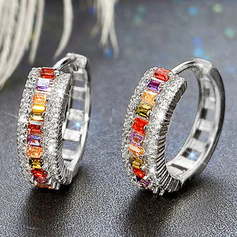 Blue Cubic Zirconia Hoop Earrings | Huitan Luxury Jewelry