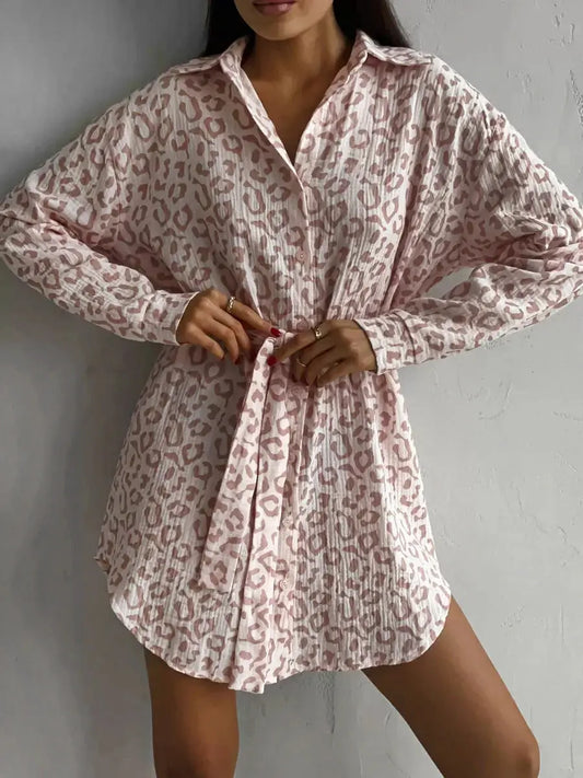 Leopard Oversize Shirt Dress - Black & Elva