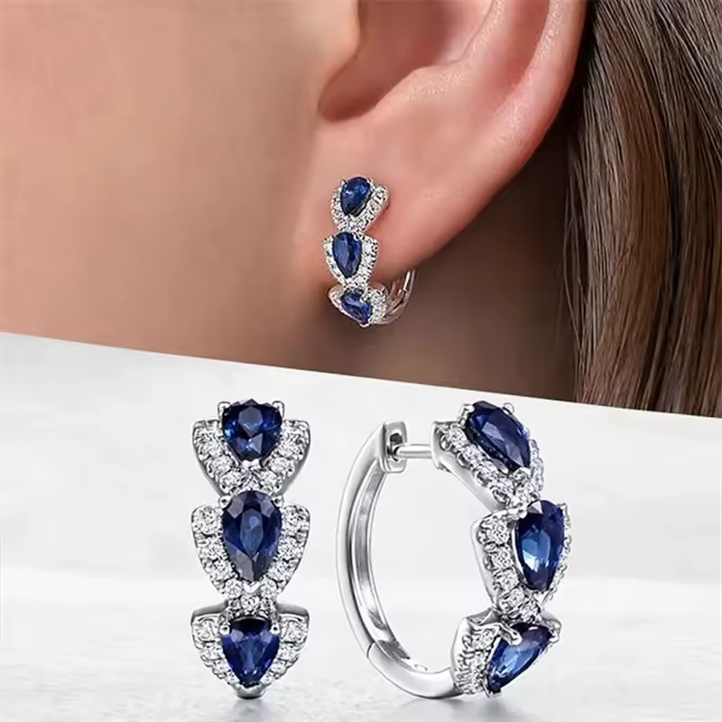 Blue Cubic Zirconia Hoop Earrings | Huitan Luxury Jewelry