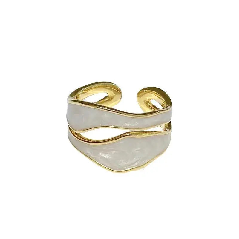 Gold Adjustable Enamel Ring - Black & Elva