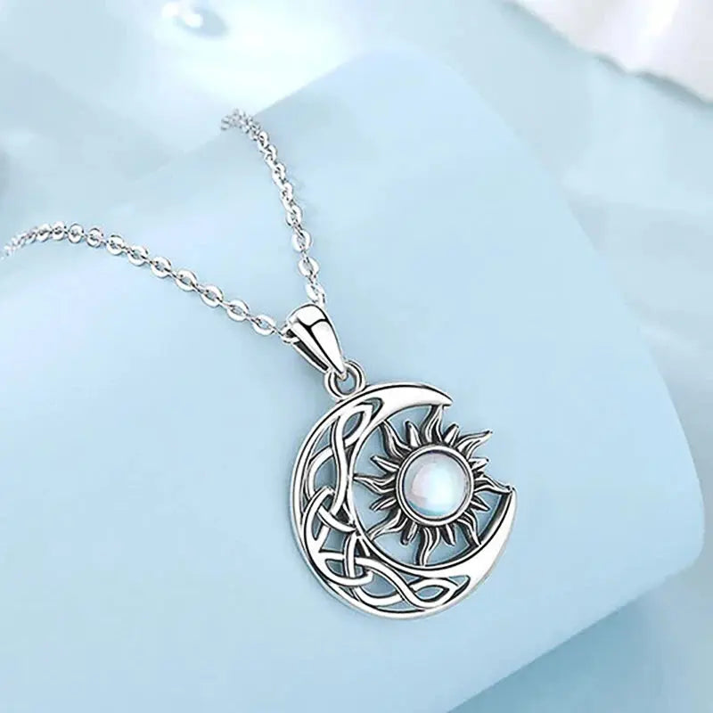 Sun Moon Pendant – Boho Opal Necklace - Black & Elva