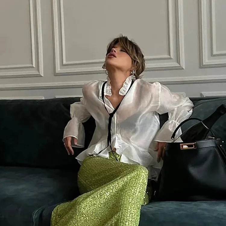 Elegant Transparent Blouse - Black & Elva