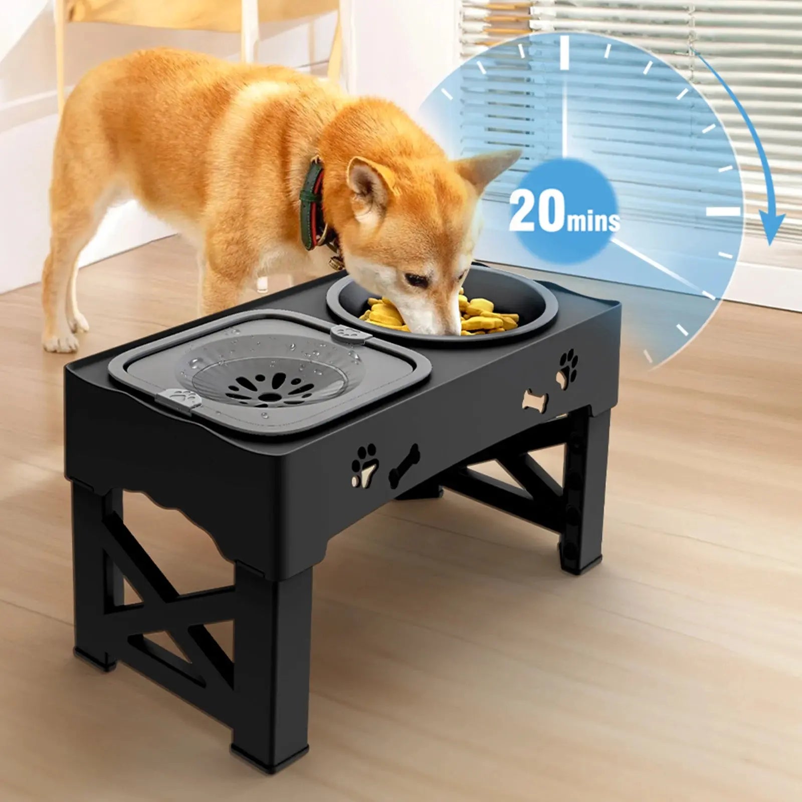Double Elevated Bowls for Pets - Black & Elva
