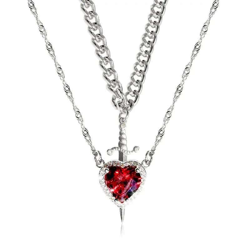 Gothic Heart Sword Necklace - Black & Elva