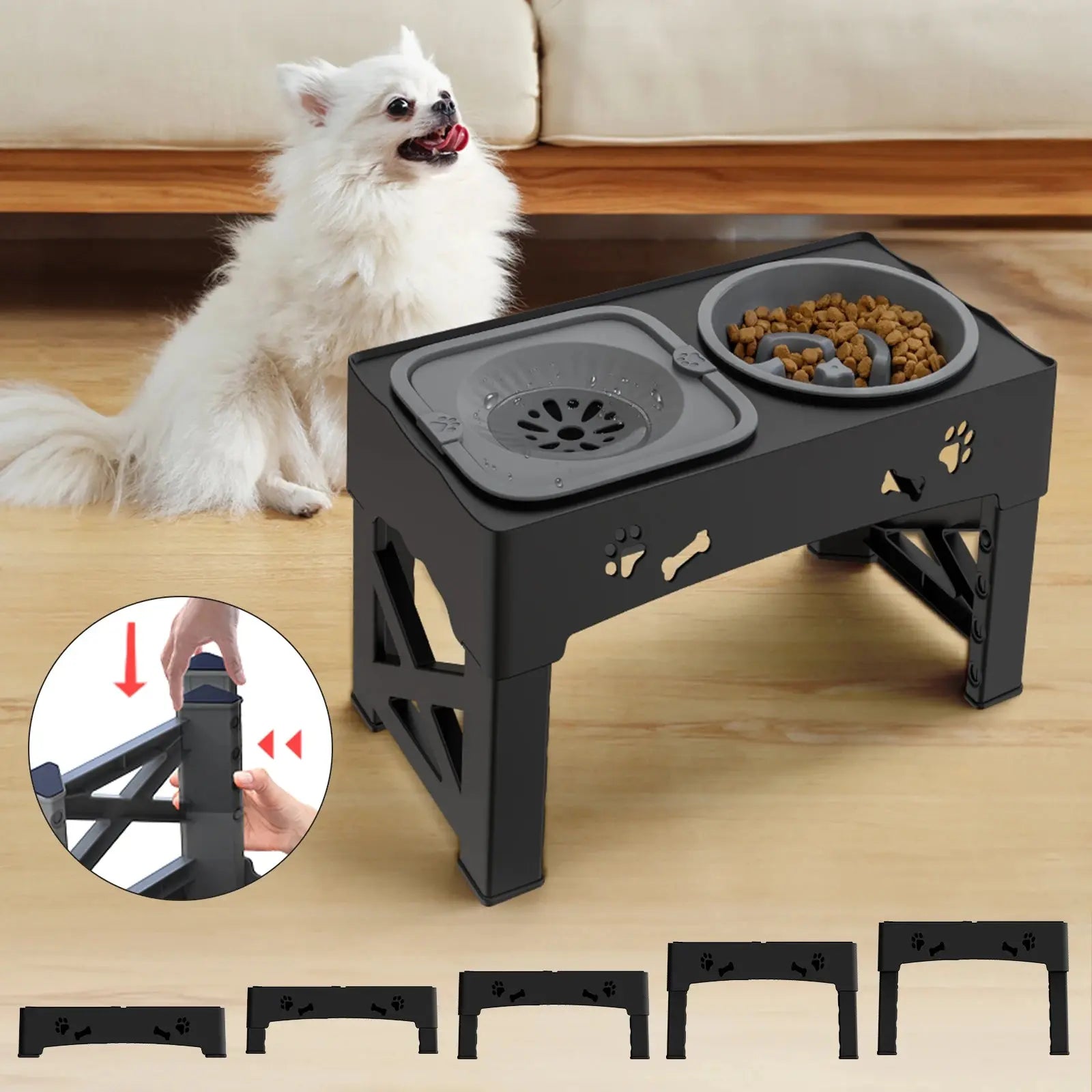 Double Elevated Bowls for Pets - Black & Elva