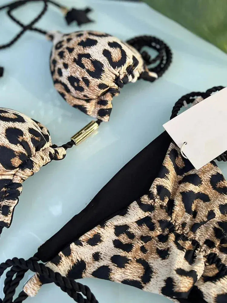 Triangle Thong Bikini Set - Black & Elva