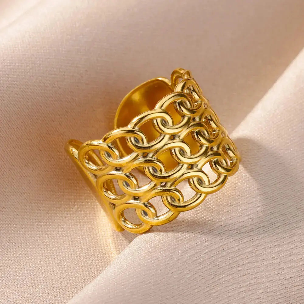 Gold Stainless Steel Rings - Black & Elva