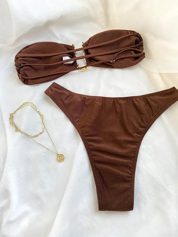 Push Up Halter Bikini - Black & Elva