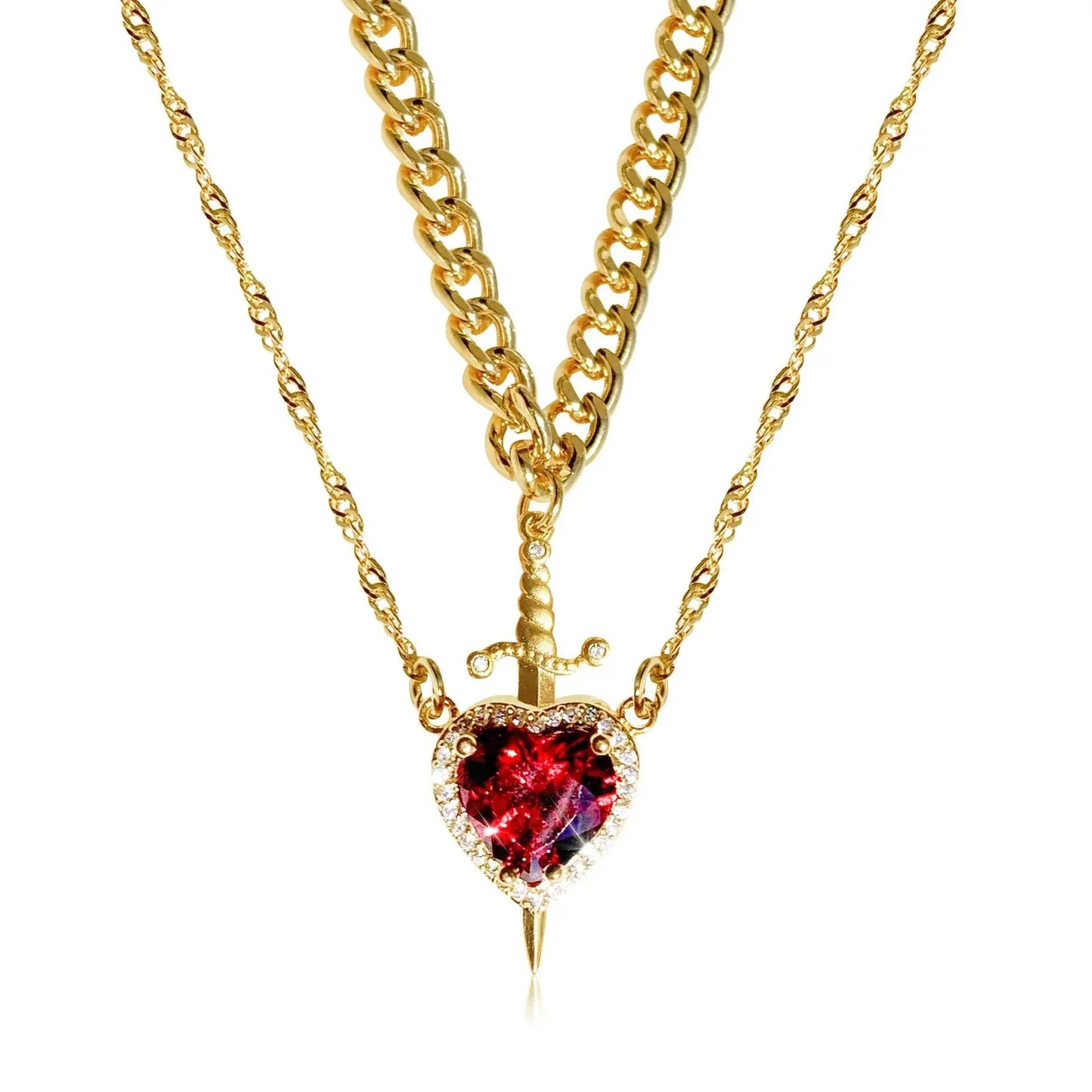 Gothic Heart Sword Necklace - Black & Elva