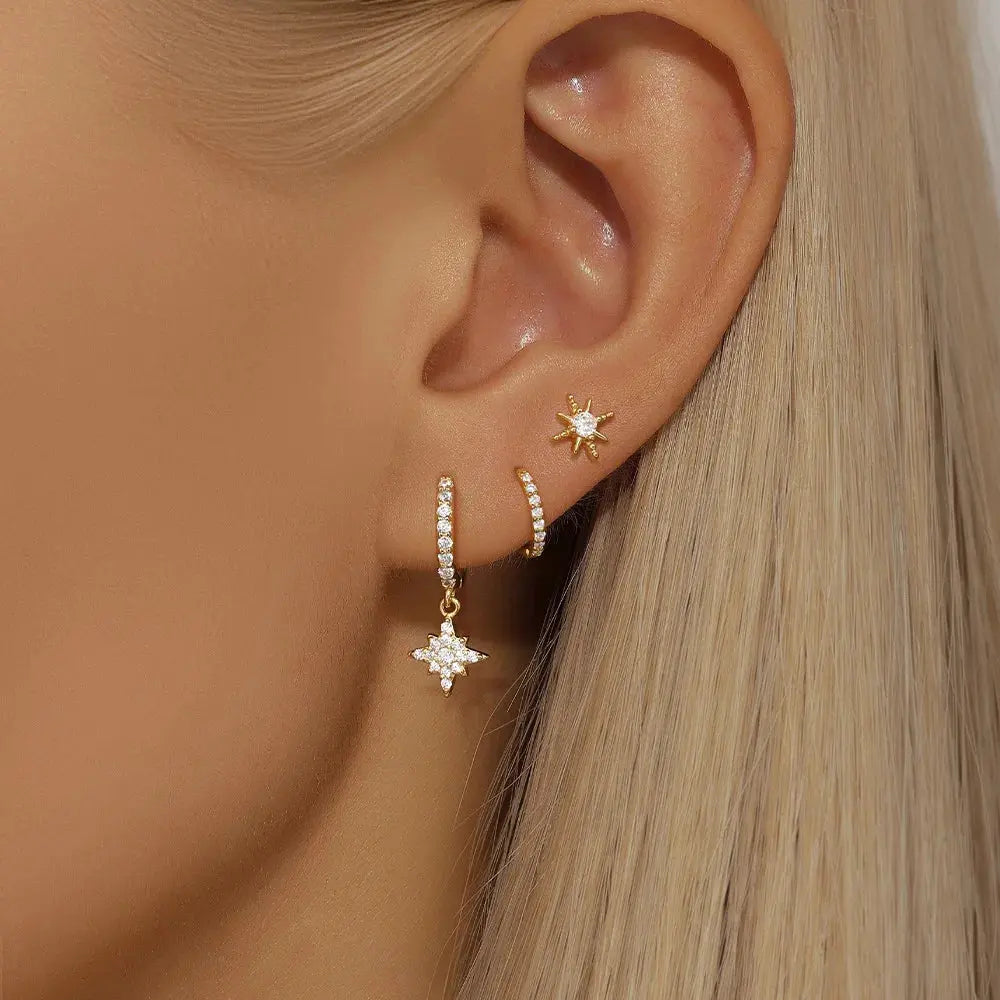 Star Drop Earrings Set - Black & Elva