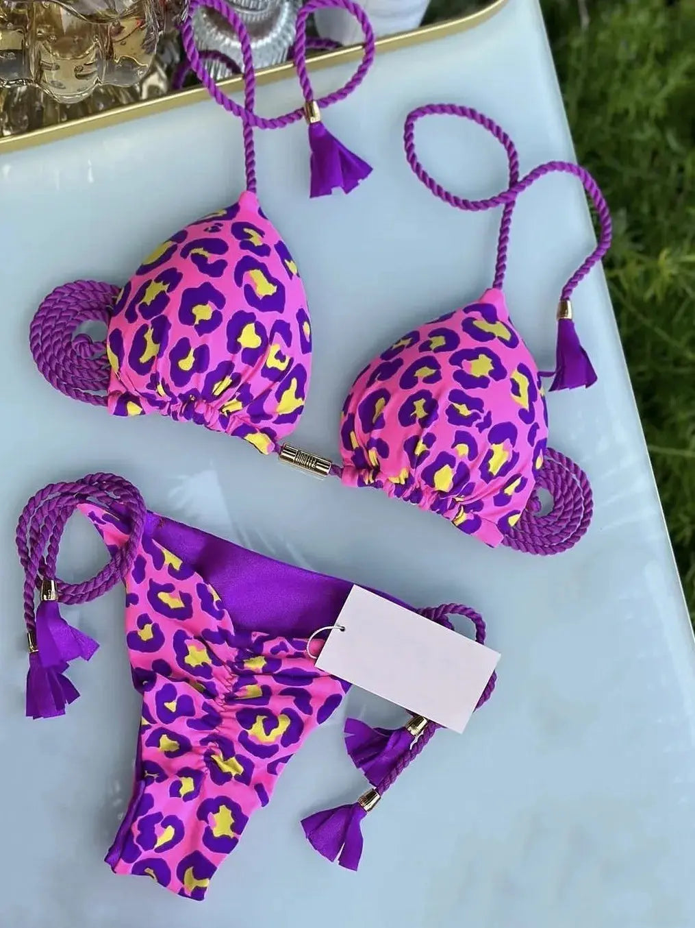 Triangle Thong Bikini Set - Black & Elva