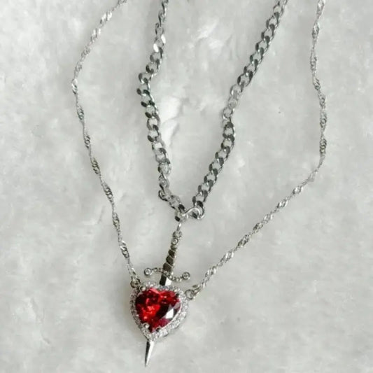 Gothic Heart Sword Necklace - Black & Elva