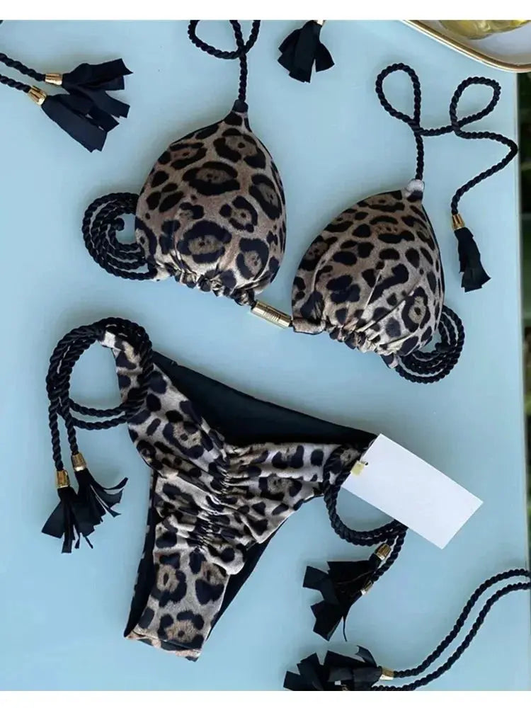 Triangle Thong Bikini Set - Black & Elva