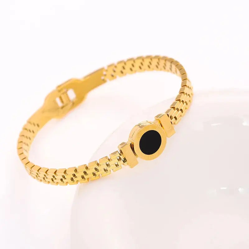 Titanium Steel Zircon Bracelet Classic Style - Black & Elva