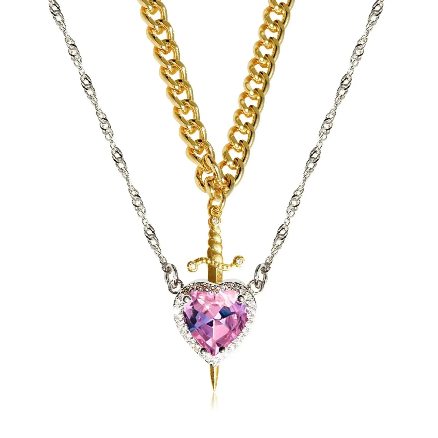 Gothic Heart Sword Necklace - Black & Elva