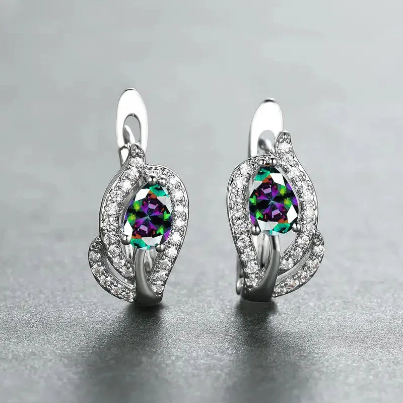 Huitan luxury trendy blue cubic zirconia hoop earrings with elegant design for wedding and parties.