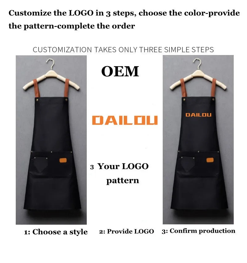 Front pockets of Customized Logo Signature Kitchen Apron for utensils