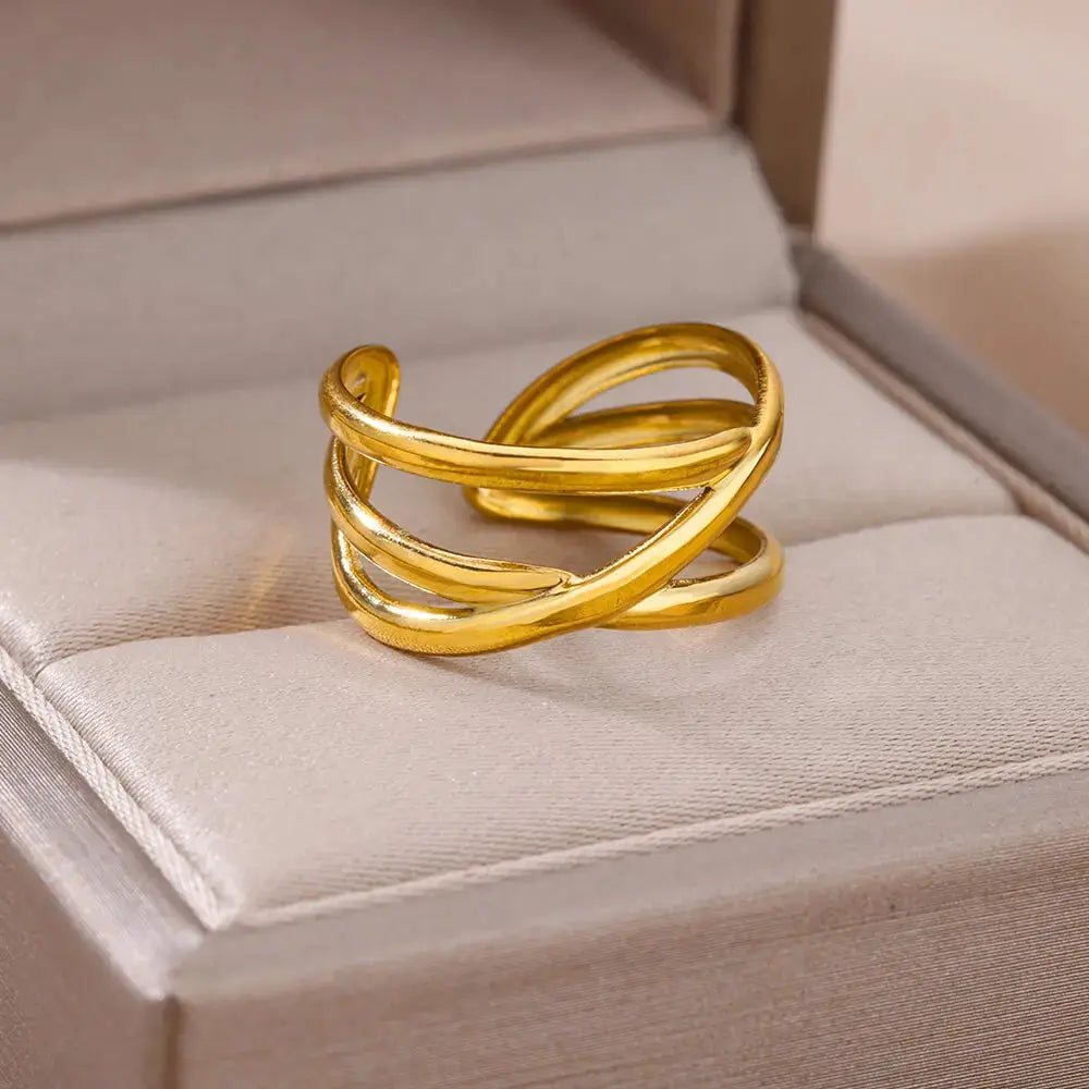 Gold Stainless Steel Rings - Black & Elva